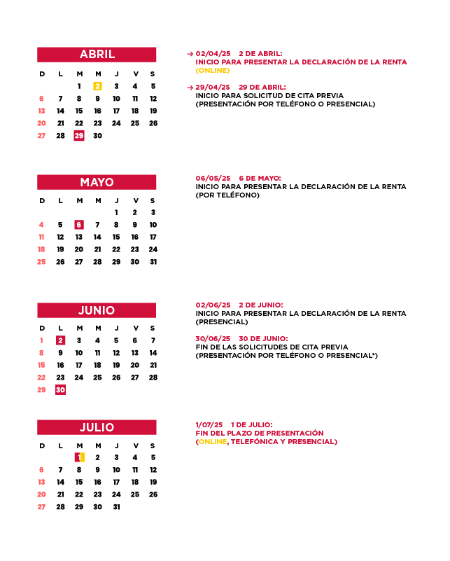 Calendario Declaración de la Renta 2025