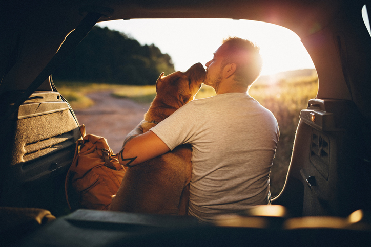 Hombre y perro de viaje